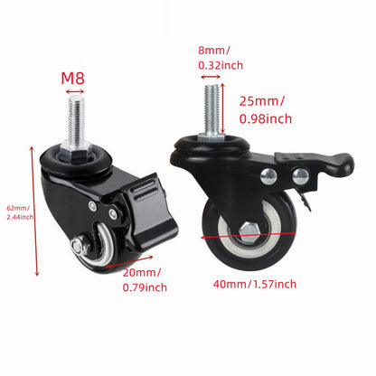 4Pcs 1.5 Inch Heavy Duty Caster Wheels Swivel Casters with Brake and M8 Threaded Stem, Loading 50kg/110lbs V1188-ZC-DLL-1761