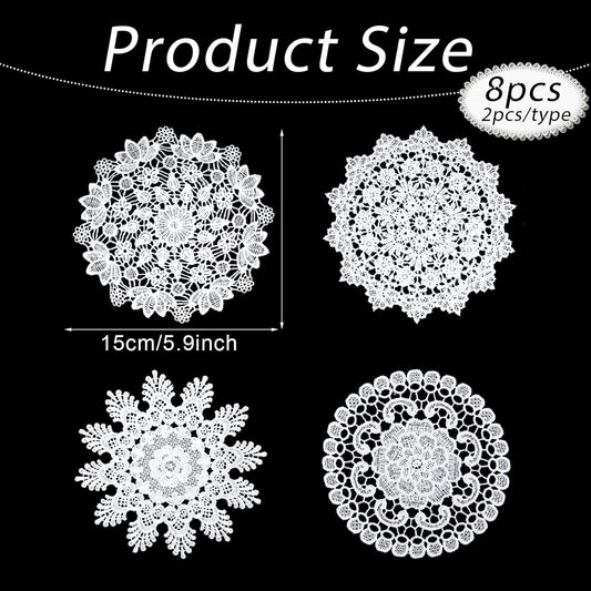 8 Pcs Crochet Lace Doilies for Tables White Round Lace Doilies 6 Inch Placemat Vintage Laces Coasters Decors V1188-ZC-DLL-2033