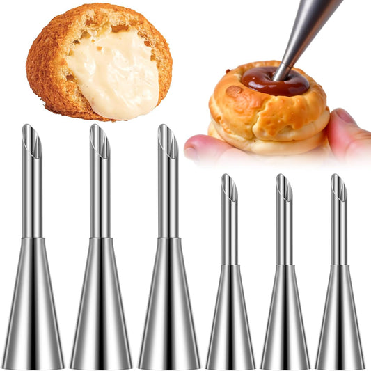 6 Pcs Cream Icing Piping Nozzle Tip, Stainless Steel Long Cream Puff Nozzle, Cupcake Filler Tool, Piping Tips V1188-ZC-DLL-2125