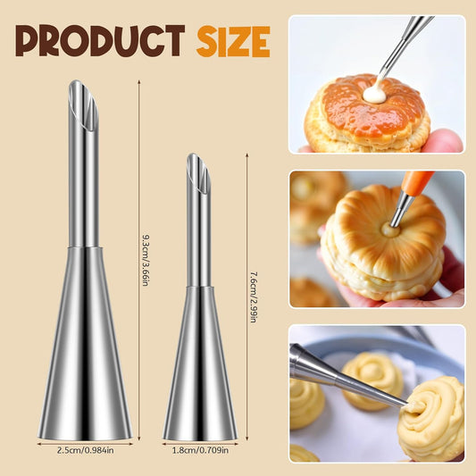 6 Pcs Cream Icing Piping Nozzle Tip, Stainless Steel Long Cream Puff Nozzle, Cupcake Filler Tool, Piping Tips V1188-ZC-DLL-2125