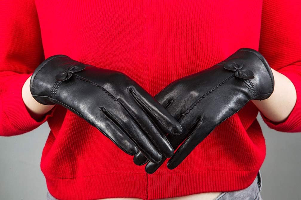 Women Leather Gloves Winter Warm Real Lambskin Fleece Lined Driving Gloves V1188-ZC-DLL-276