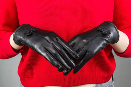 Women Leather Gloves Winter Warm Real Lambskin Fleece Lined Driving Gloves V1188-ZC-DLL-276