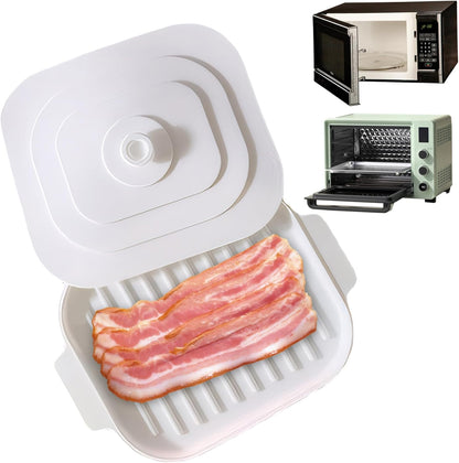 Microwave Bacon Cooker, 11x8.2inch Silicone Microwavable Bacon Grill with Lid & Handles, Bacon Tray for V1188-ZC-DLL-368