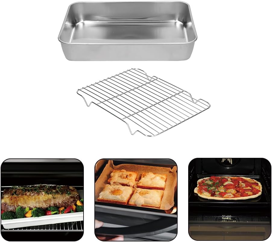 Broiler Pan for Oven, Rectangular Tray Deepened Kitchen Bakeware Rack Roaster Refrigerated Crisper Chassis V1188-ZC-DLL-499