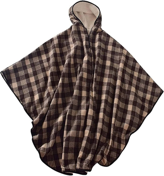Wheelchair Blanket Adult Fleece-Lined Cape with Hood, Winter Poncho Coat for Women and Men, Warm Blanket V1188-ZC-DLL-615