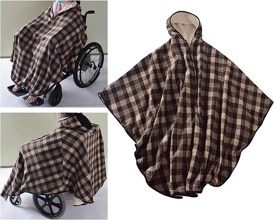Wheelchair Blanket Adult Fleece-Lined Cape with Hood, Winter Poncho Coat for Women and Men, Warm Blanket V1188-ZC-DLL-615