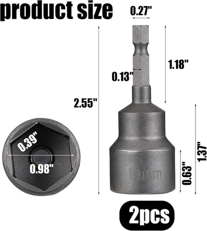 2 Pack RV Scissor Jack Socket, Camper Travel Trailer Jack Drill Adapter, 19mm Hex Drive, 1/4 Inch Hex Shank V1188-ZC-DLL-723
