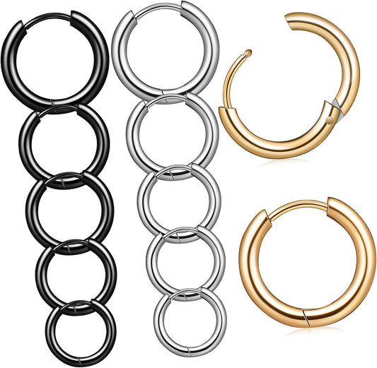 Healifty 15 Pairs Titanium Steel Hoop Earrings for Men Multi Multi Color Gold Silver Black Fashionable Circle V1188-ZC-DLL-82
