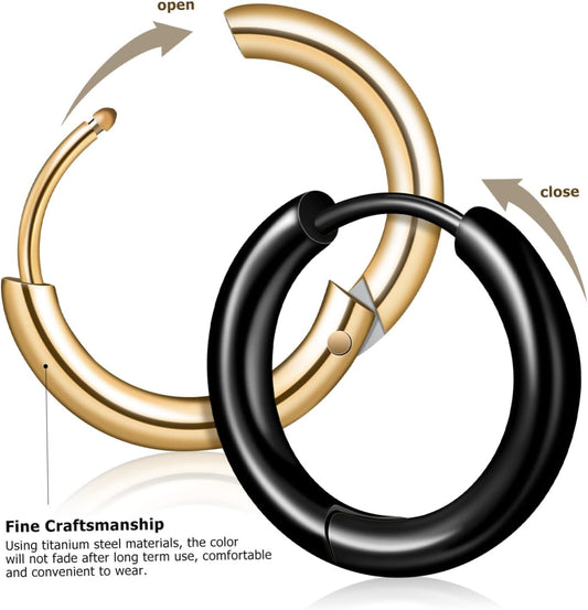 Healifty 15 Pairs Titanium Steel Hoop Earrings for Men Multi Multi Color Gold Silver Black Fashionable Circle V1188-ZC-DLL-82