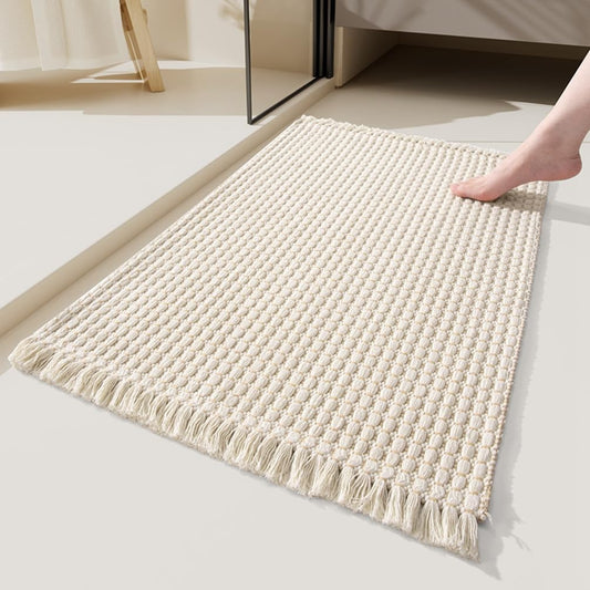 Soft Microfiber Farmhouse Bathroom Rug Washable Kitchen Mats Woven Non Slip Small Bath Mat with Pure V1188-ZC-DP-249