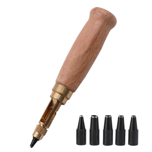 Adjustable Screw Hole Punch Automatic Hole Punch Tool with Wood Color Wooden Handle Bookbinding Tool Leather V1188-ZC-DP-267