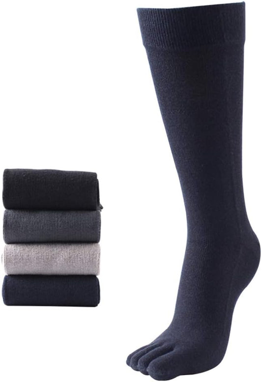 Mens Knee High Toe Socks Cotton Five Finger Sports Running Long Tube Calf Socks, 4 Pairs V1188-ZC-DP-560