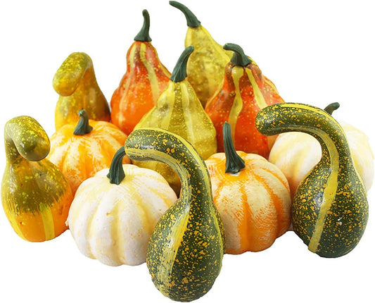 12 Pcs Artificial Pumpkins and Gourds Set, Small Faux Foam Pumpkins Artificial Vegetables for Halloween Fall V1188-ZC-LHJ-12