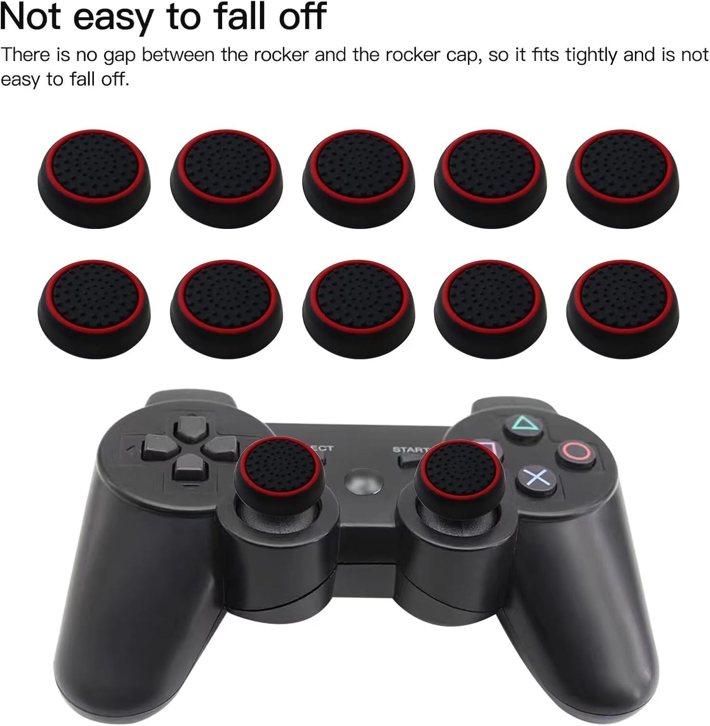 10Pcs Analog Controller Thumb Stick Grip Thumbstick Cap Cover for PS3/PS4/PS5 Controller - Black Background V1188-ZC-LHJ-1308