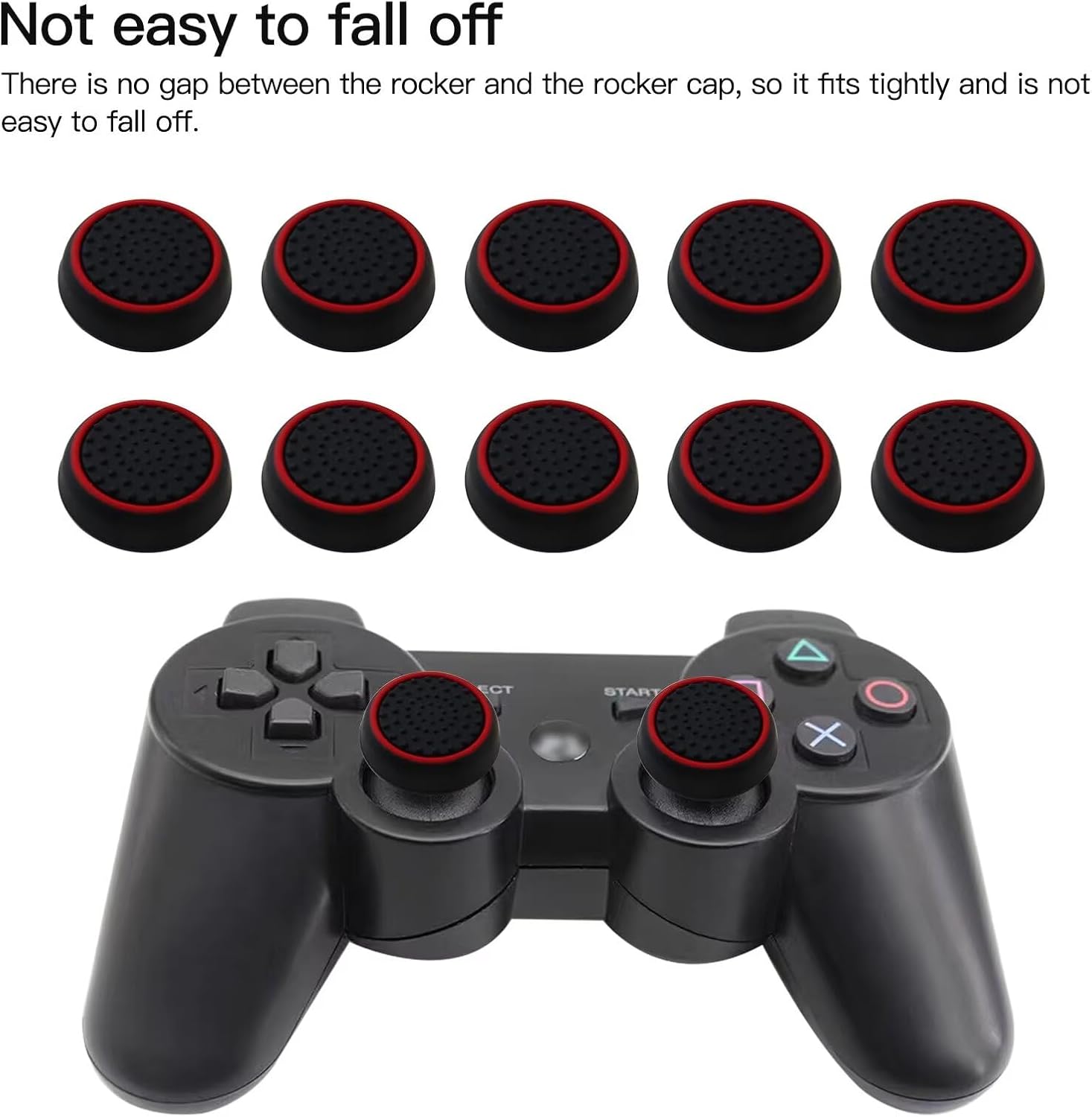 10Pcs Analog Controller Thumb Stick Grip Thumbstick Cap Cover for PS3/PS4/PS5 Controller - Black Background V1188-ZC-LHJ-1308