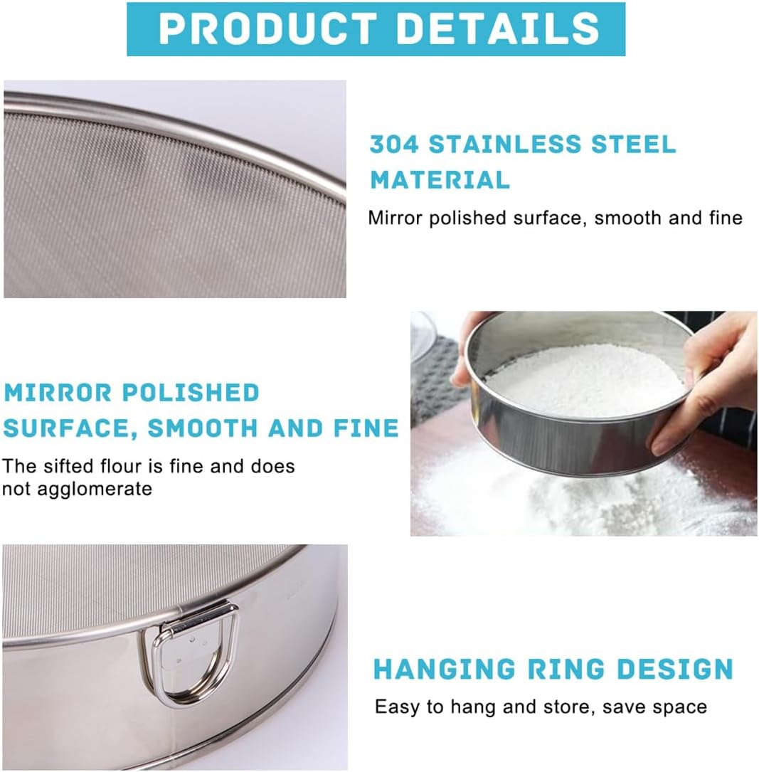Flour Sifter Stainless Steel Round Flour Sieve 6 Inch 60 Mesh Fine Mesh Strainers for Baking Cake Bread V1188-ZC-LHJ-149