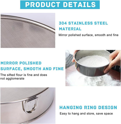 Flour Sifter Stainless Steel Round Flour Sieve 6 Inch 60 Mesh Fine Mesh Strainers for Baking Cake Bread V1188-ZC-LHJ-149