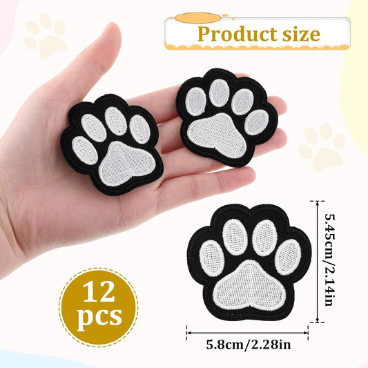 12 Pcs Cute Paw Print Iron on Patches, Self Adhesion Paw Print Applique Sewing Chenille Patches Embroidery V1188-ZC-LHJ-312