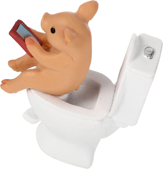 Cabilock Mini Resin Cute Pig Figurines Texting On Toilet Statue, Miniature Piggy Sculpture, Garden Farm V1188-ZC-LHJ-32