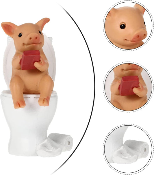 Cabilock Mini Resin Cute Pig Figurines Texting On Toilet Statue, Miniature Piggy Sculpture, Garden Farm V1188-ZC-LHJ-32