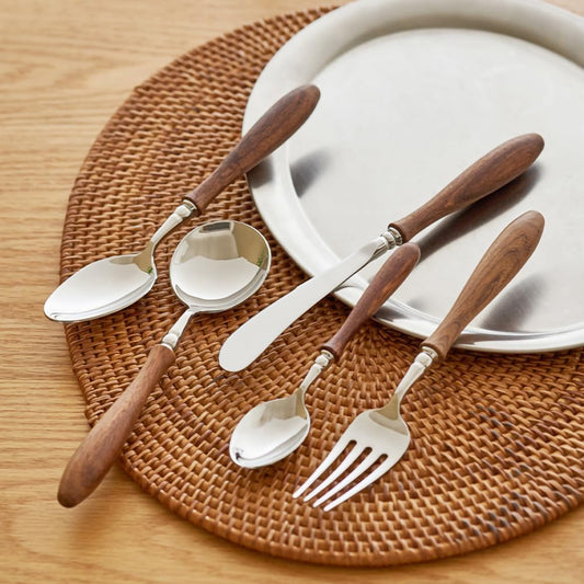 6-Pieces Wood Handle Flatware Set 18/10 Stainless Steel Silverware Cutlery Set with Wooden Handle Kitchen V1188-ZC-LHJ-439