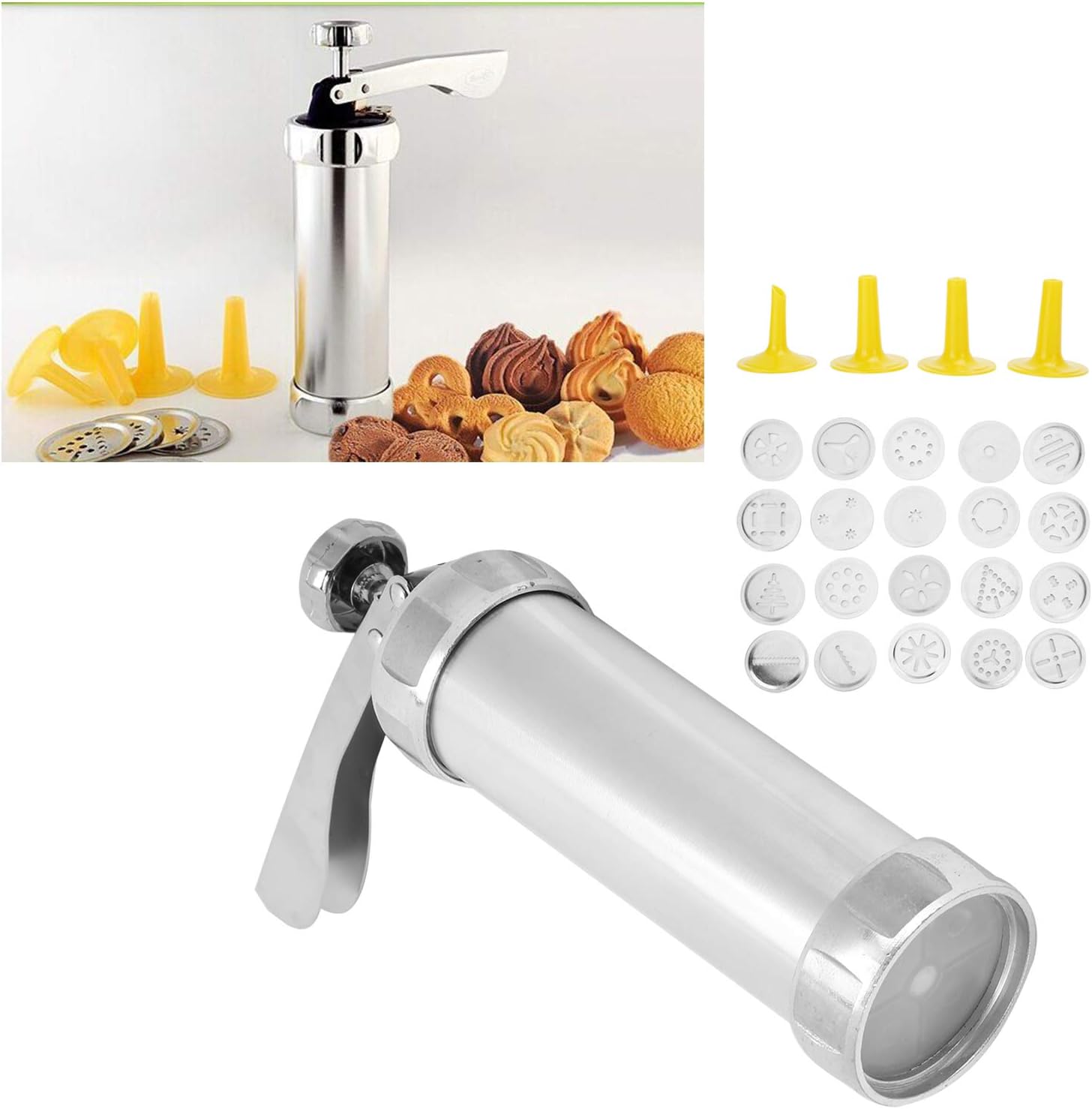 Cookie Press,Electric Cookie Press Gun with 20 Cookie Shapes Discs and 4 Piping Nozzle Cookie Press for V1188-ZC-LHJ-495
