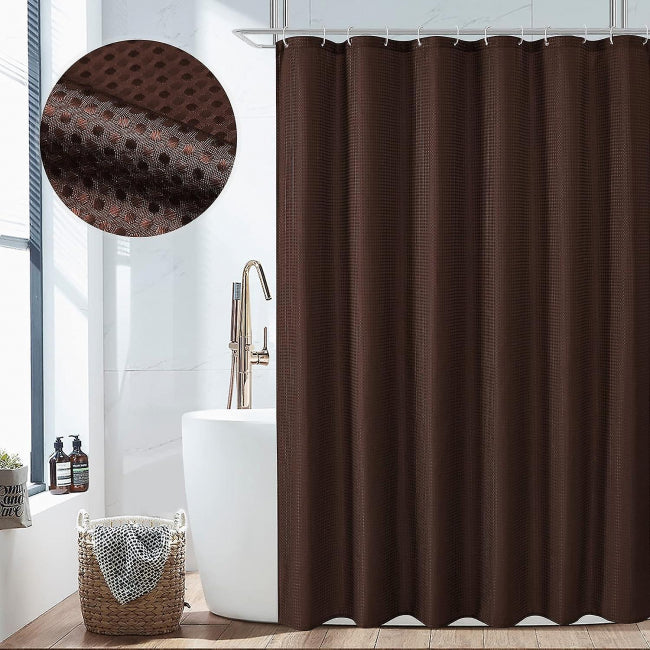 pc Brown Shower Curtain, Waffle Woven Textured Fabric Bathroom Shower V1188-ZX-Y101700