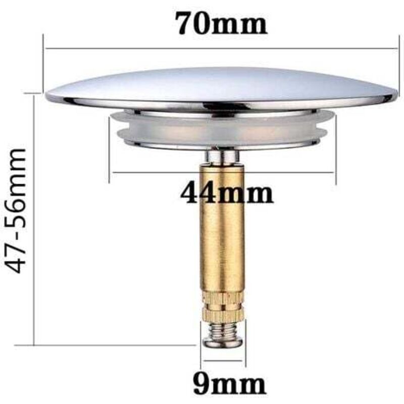 Universal Bathtub Stopper 70mm, Adjustable Height, Double Seal, Chrome Brass, Stainless, Compatible with Most V1188-ZX-Y725-0122