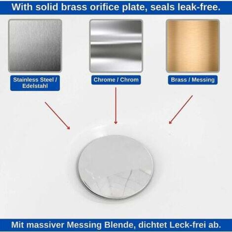 Universal Bathtub Stopper 70mm, Adjustable Height, Double Seal, Chrome Brass, Stainless, Compatible with Most V1188-ZX-Y725-0122