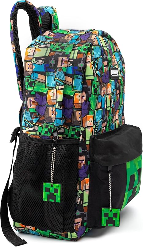 Minecraft Backpack For Boys School Backpack Kids Compatible Minecraft Black Green Creeper Zombie Skeleton V1188-ZX-Y815-00013-14