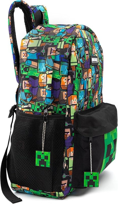 Minecraft Backpack For Boys School Backpack Kids Compatible Minecraft Black Green Creeper Zombie Skeleton V1188-ZX-Y815-00013-14