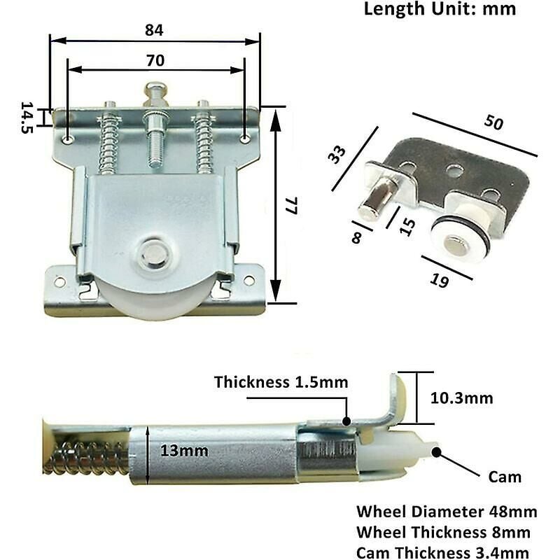 Sliding Door Rollers 2 pcs Compatible with Wardrobe Cabinet 20 kg Load Capacity Door Wheels Rails V1188-ZX-Y911-0392