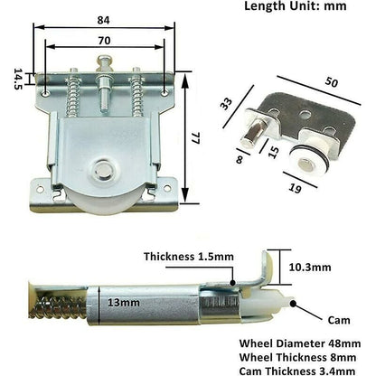 Sliding Door Rollers 2 pcs Compatible with Wardrobe Cabinet 20 kg Load Capacity Door Wheels Rails V1188-ZX-Y911-0392