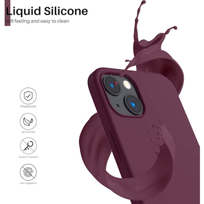 iPhone 13 Case Liquid Silicone Ultra Thin Full Coverage Shockproof Protective Soft Case for 6.1 Inch Red Wine V1188-ZX-Y923-01735-21