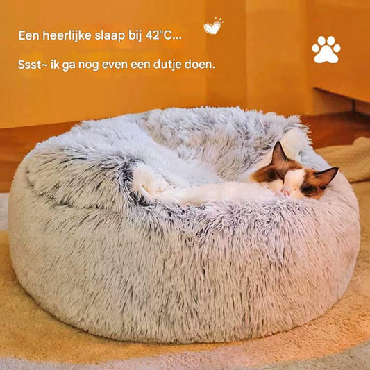 Cat Bed - Cave Cat Basket 40cm - Calming and Anti-Anxiety - For Small Dogs/Cats - Donut - Gray and White V1188-ZXY-10001