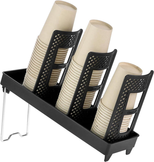 Paper Cup Holder - Paper Cup and Lid Organizer - Upright Holder with Three Compartments for Disposable Cups - V1188-ZXY-10004