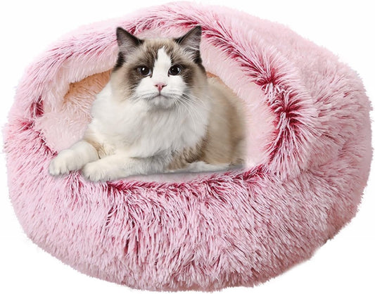Cat Bed - Cave Cat Basket 40cm - Calming and Anti-Anxiety - For Small Dogs/Cats - Donut - Pink V1188-ZXY-10007