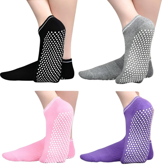 Non-slip socks - Pack of 4 pairs - Yoga and trampoline socks - Non-slip texture - Suitable for family use V1188-ZXY-10008