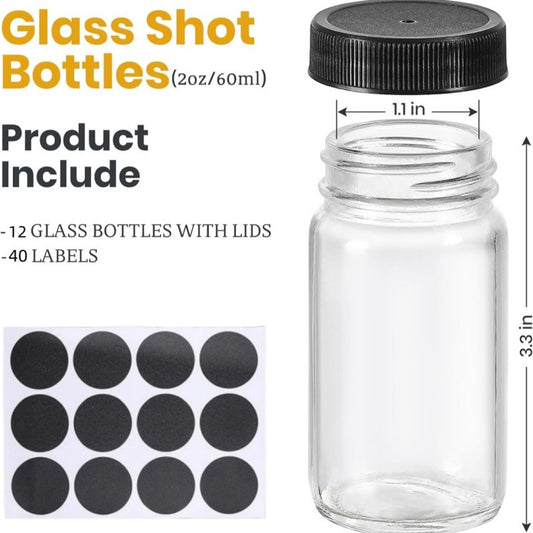 Glass Jars with Lids - 15 x 2 oz Jars - Includes 15 Labels - Clear - Perfect for Ginger Smoothies, Health V1188-ZXY-10009