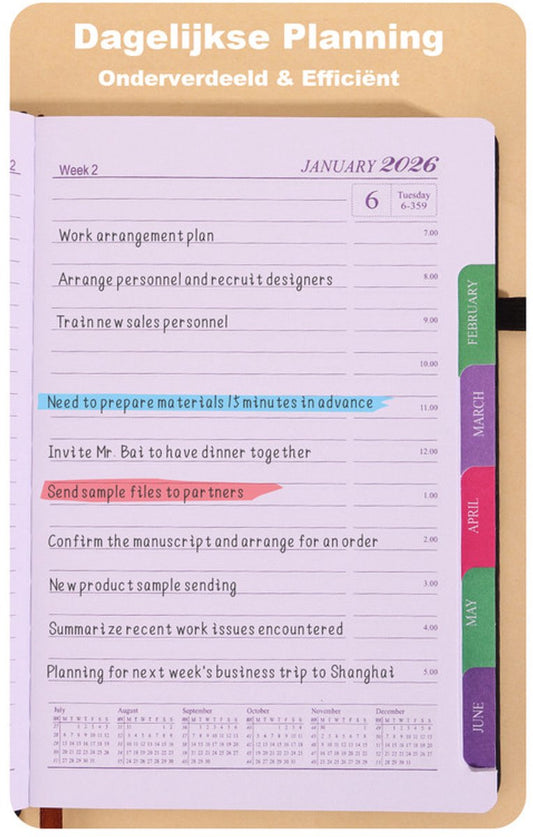 2026 Daily Planner - 2026 Adult Agenda - 1 Day on 1 Page - 365 Day Planner & Notebook - 14.0*20.8cm - Purple V1188-ZXY-10032