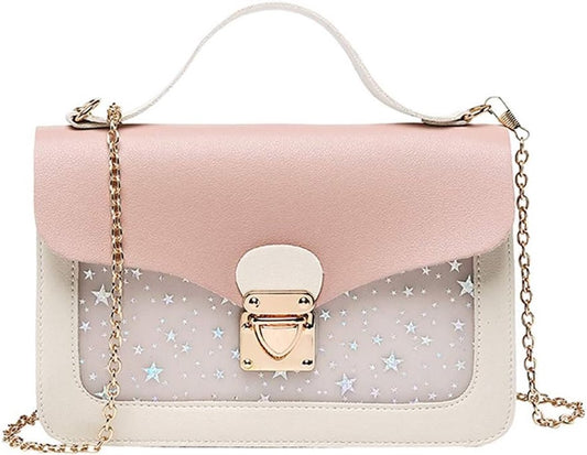Pink Stars Handbag for Girls - Detachable Chain - Three Compartments - Large Capacity - Handbag V1188-ZXY-10033