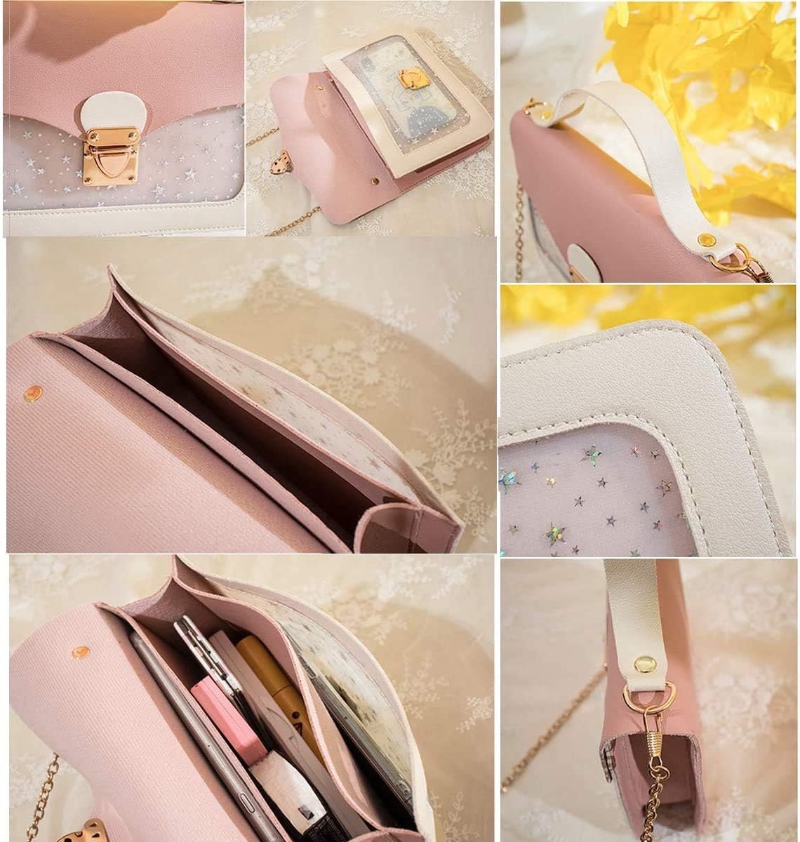 Pink Stars Handbag for Girls - Detachable Chain - Three Compartments - Large Capacity - Handbag V1188-ZXY-10033