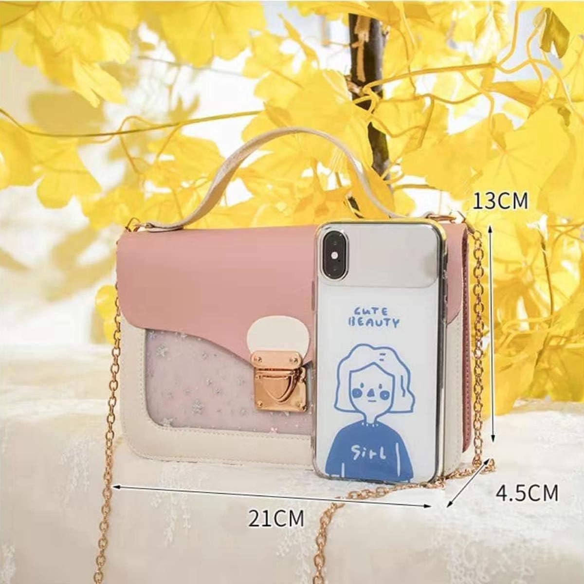 Pink Stars Handbag for Girls - Detachable Chain - Three Compartments - Large Capacity - Handbag V1188-ZXY-10033
