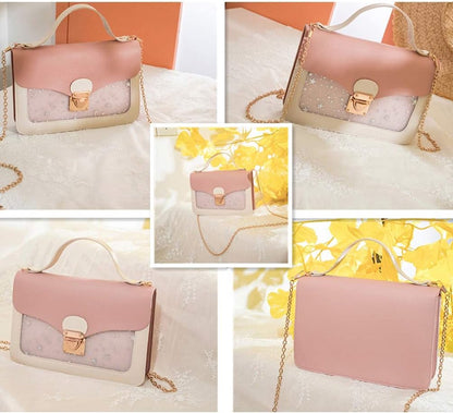 Pink Stars Handbag for Girls - Detachable Chain - Three Compartments - Large Capacity - Handbag V1188-ZXY-10033