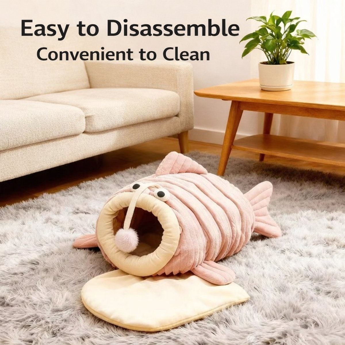 Cat Bed - Cave Cat Basket - Calming and Anxiety Relieving - Lantern Fish Shape - Pink(S: 45*33*26cm) V1188-ZXY-10040