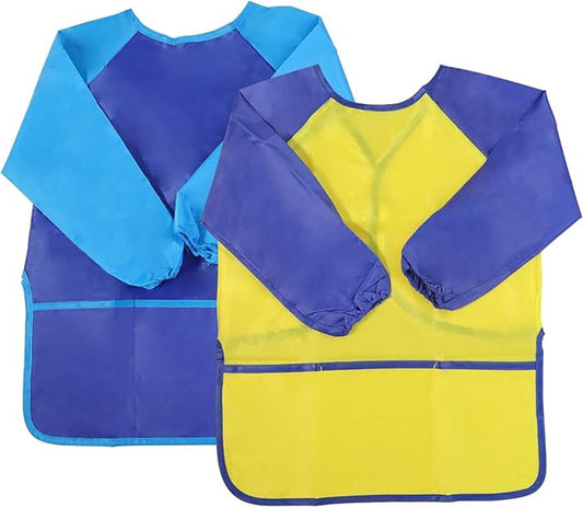 2-pack children's aprons - waterproof aprons for boys/girls - craft aprons for children - with sleeves and V1188-ZXY-10051
