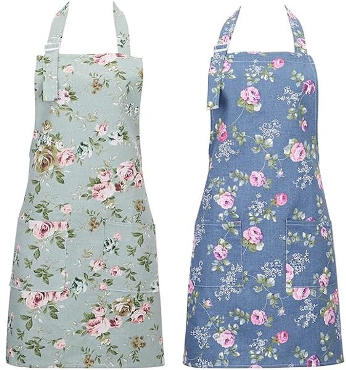 Aprons - Women's Kitchen - Adjustable Floral Apron with Large Pockets - for Cooking, Baking, Gardening - V1188-ZXY-10082