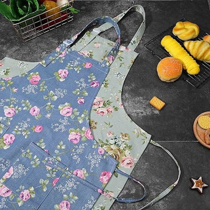 Aprons - Women's Kitchen - Adjustable Floral Apron with Large Pockets - for Cooking, Baking, Gardening - V1188-ZXY-10082