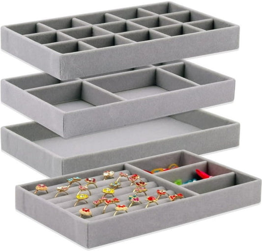 Jewelry Drawer Organizer - 4-Pack Stackable Jewelry Drawers - Jewelry Storage Organizer, Earrings, Necklace, V1188-ZXY-10091