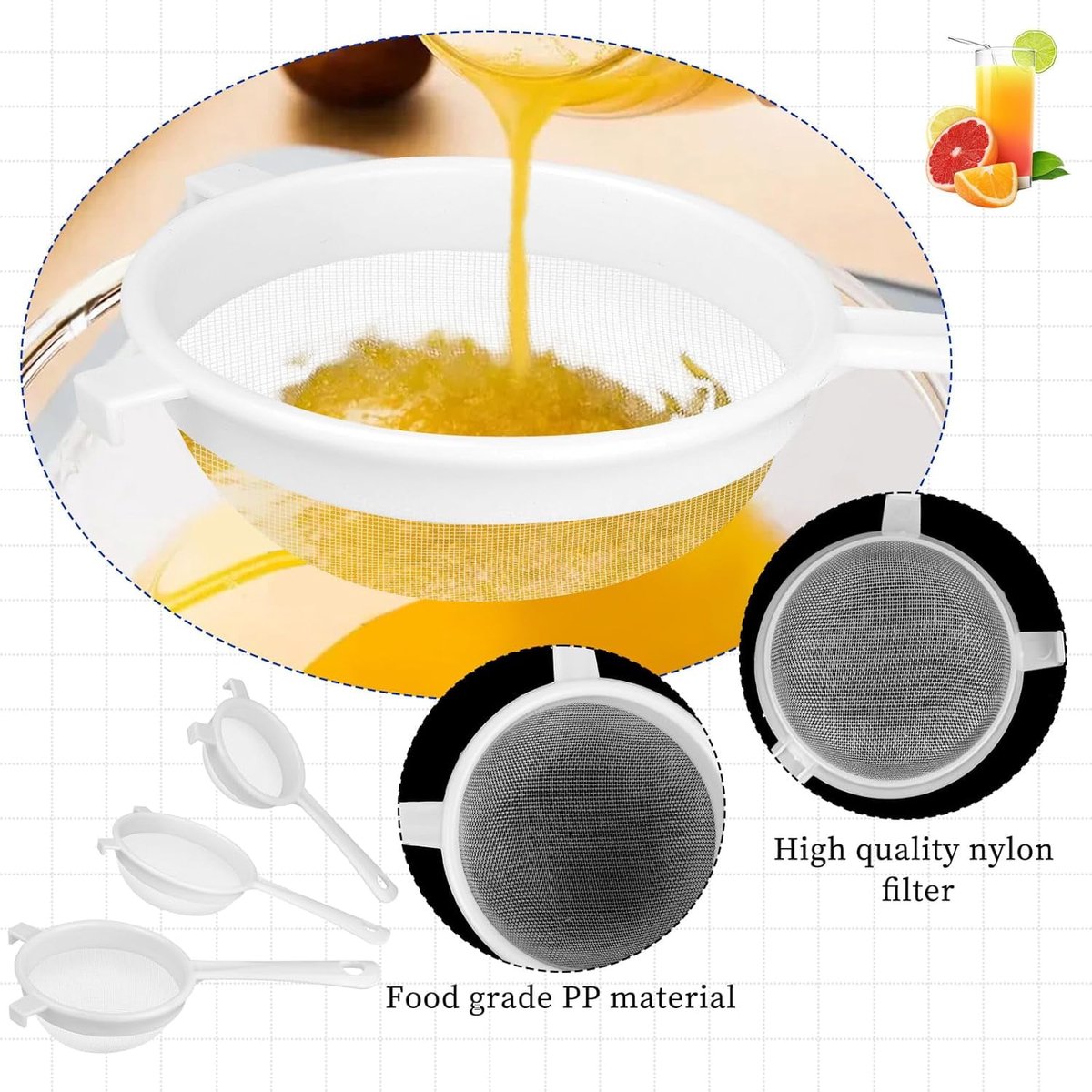 Filter - Strainer - Strainer Set - Strainer Set - Three-Piece Strainer Set with Handles - Kitchen Strainer - V1188-ZXY-10092